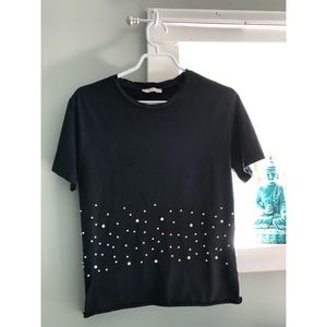 Black T-Shirt with Pearls